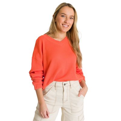 Imagen 2 del producto Polerón Cuello en V Mujer Oversize Waffle Salmón