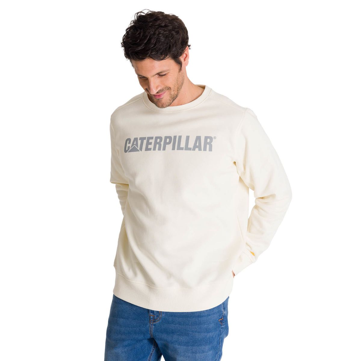 CAT - Polerón Crewneck Hombre Logo Blanco CAT