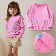 JUMP KIDS - Polera Algodón Manga Larga Niña Camiseta Dinosaurio Fucsia