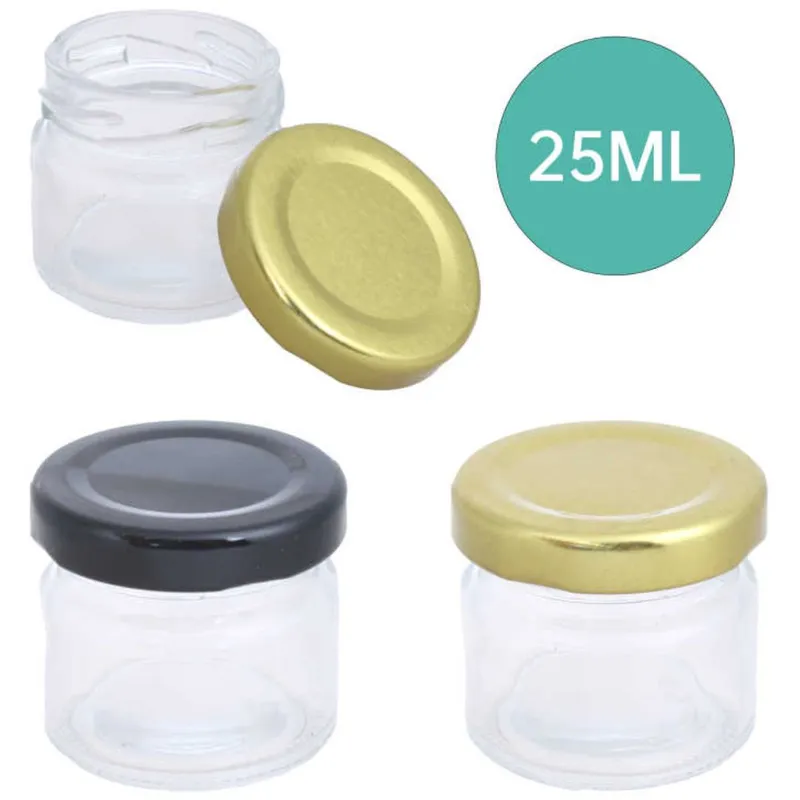 GENERICO - Pack x12 Frascos de Vidrio 25ml con Tapa Surtida Negra Dorada