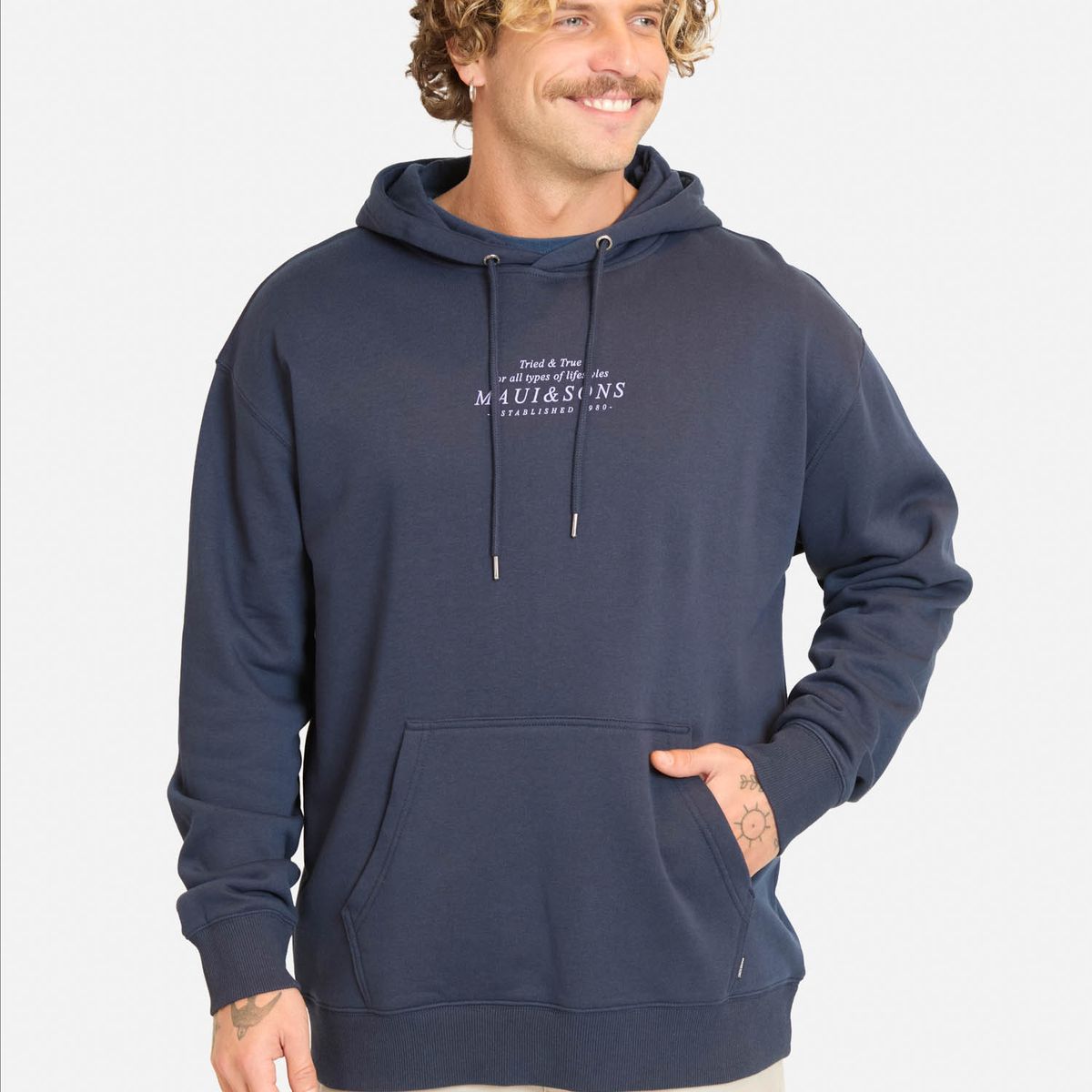 MAUI AND SONS - Poleron Canguro Tropikai Azul Hombre Maui And Sons