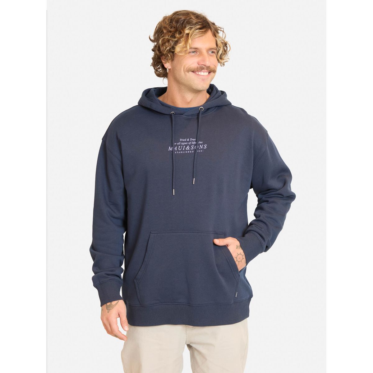 MAUI AND SONS - Poleron Canguro Tropikai Azul Hombre Maui And Sons