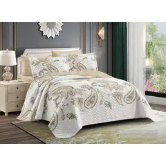 GENERICO - CUBRECAMA KING BLANCO FLOR MARRON ELEGANTE DELGADO DE VERANO TF
