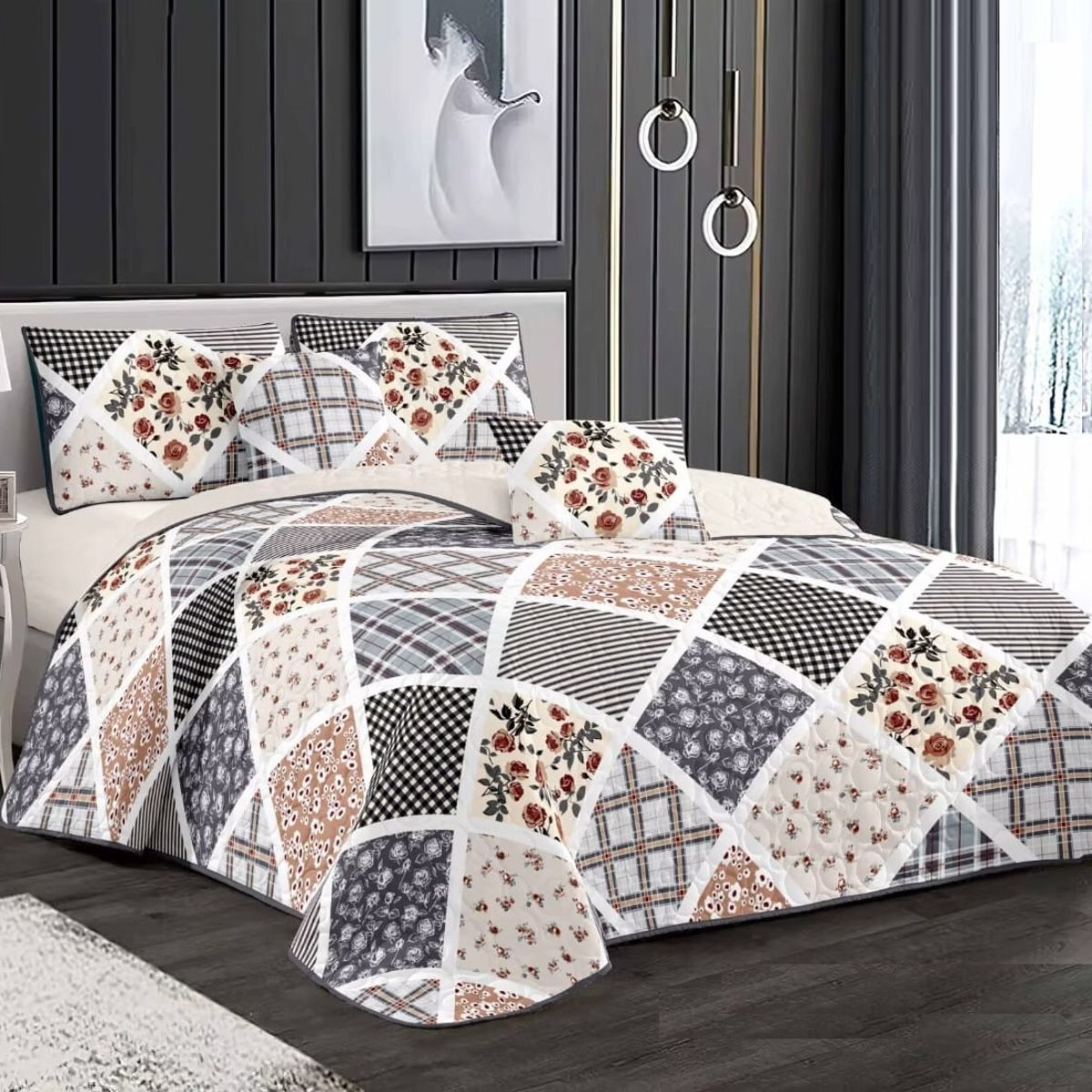 GENERICO - CUBRECAMA KING CUADRO CON FLOR ELEGANTE DELGADO DE VERANO TF