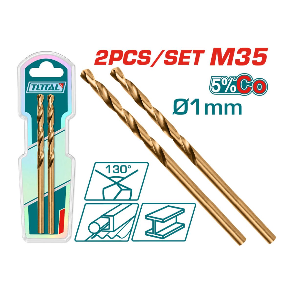 TOTAL TOOLS - Set 2 Piezas Broca HSS-CO M35 1mm TOTAL