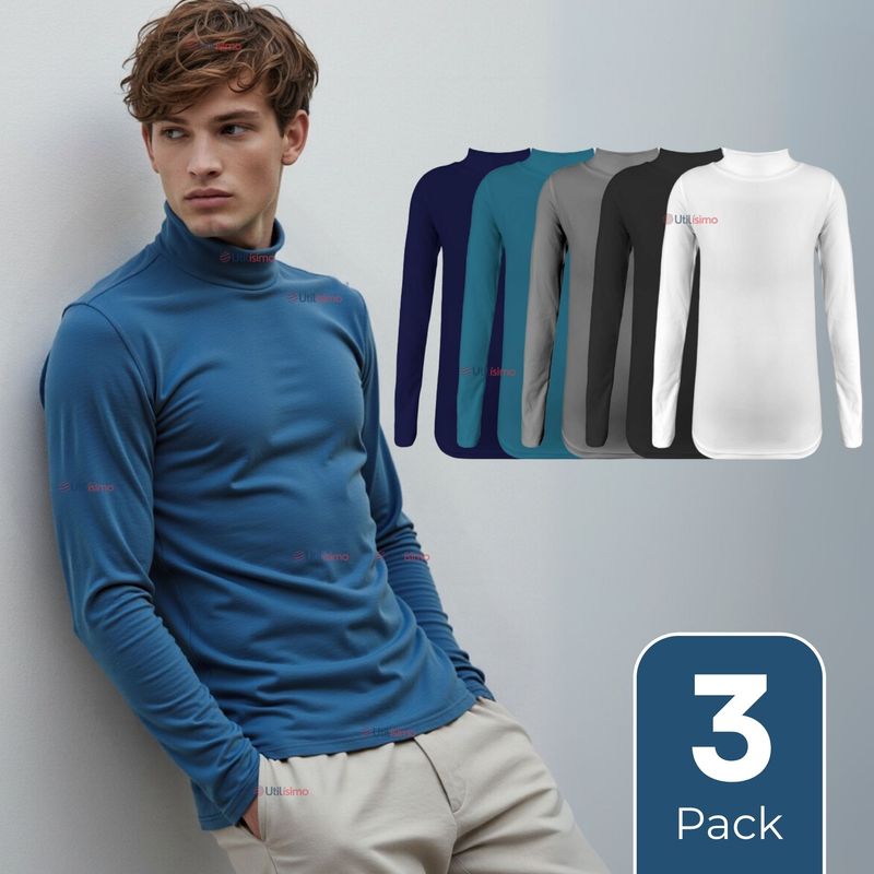 UTILISIMO - Pack 3 Camiseta Beatle Bambú Manga Larga Primera Capa Hombre Polera