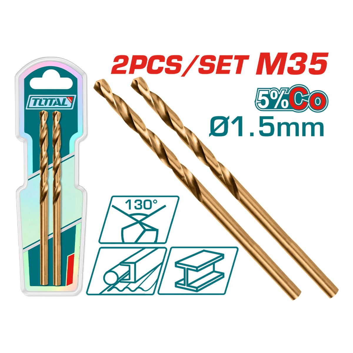 TOTAL TOOLS - Set 2 Piezas Broca HSS-CO M35 1.5mm Total