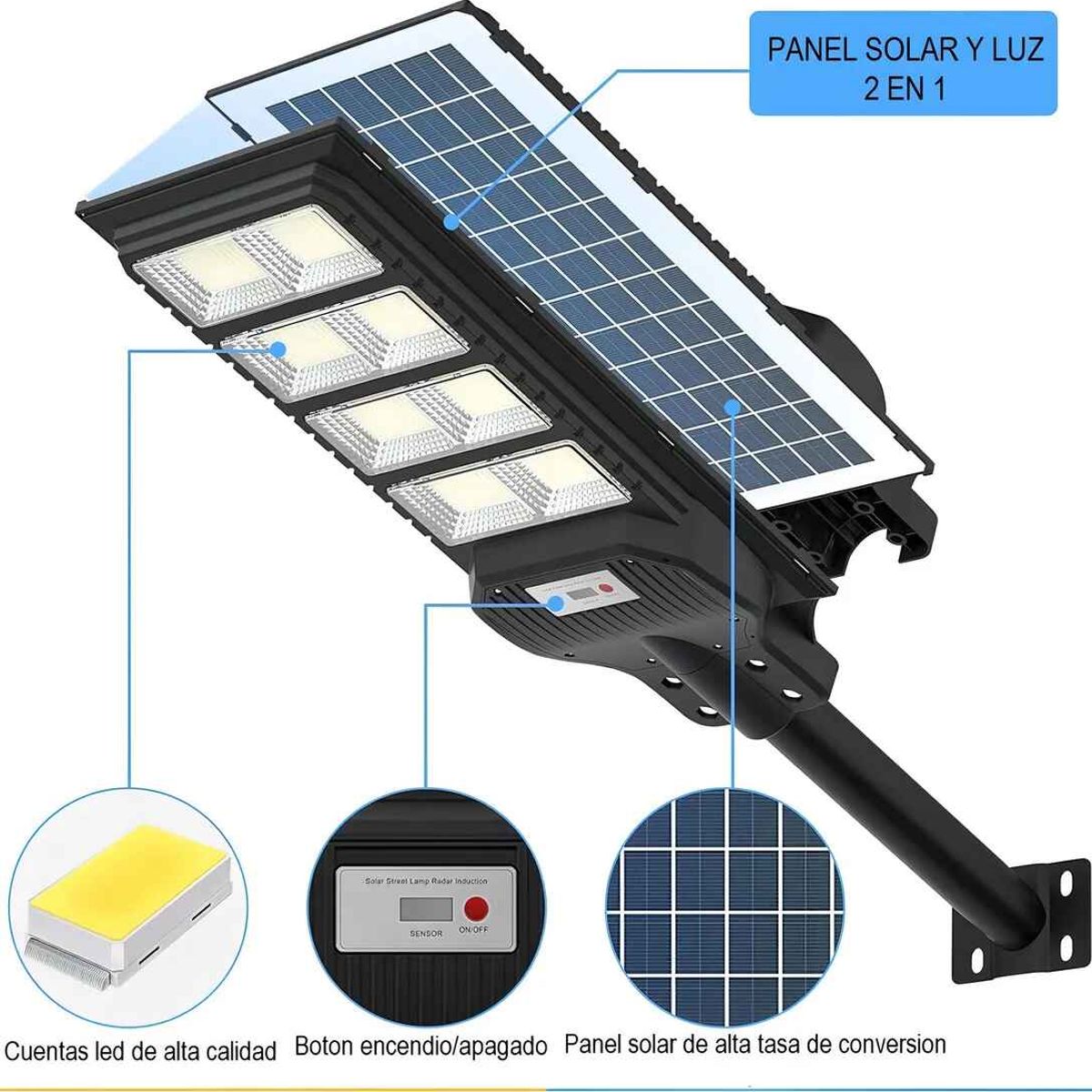 GENERICO - Foco Solar 1000w con Sensor de movimiento Soporte y Control Remoto