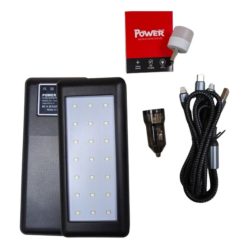 GENERICO - Cargador externo 22000 mah + cable carga multiple+linterna usb...
