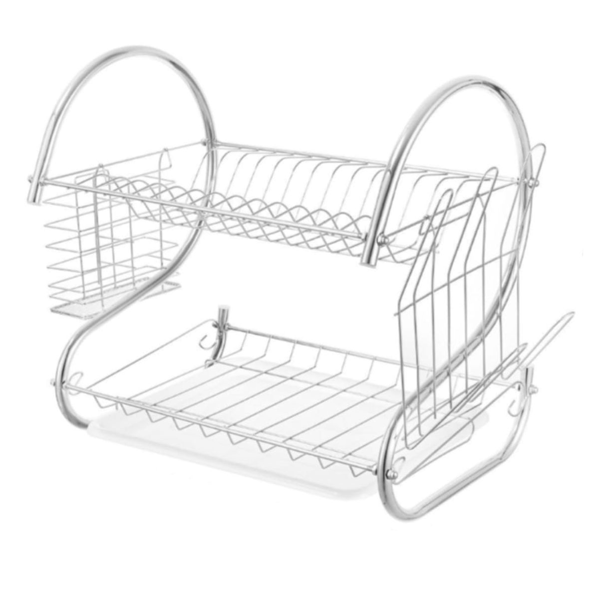HOMEY - Seca platos, 2 niveles, acero inoxidable, modelo plateado.