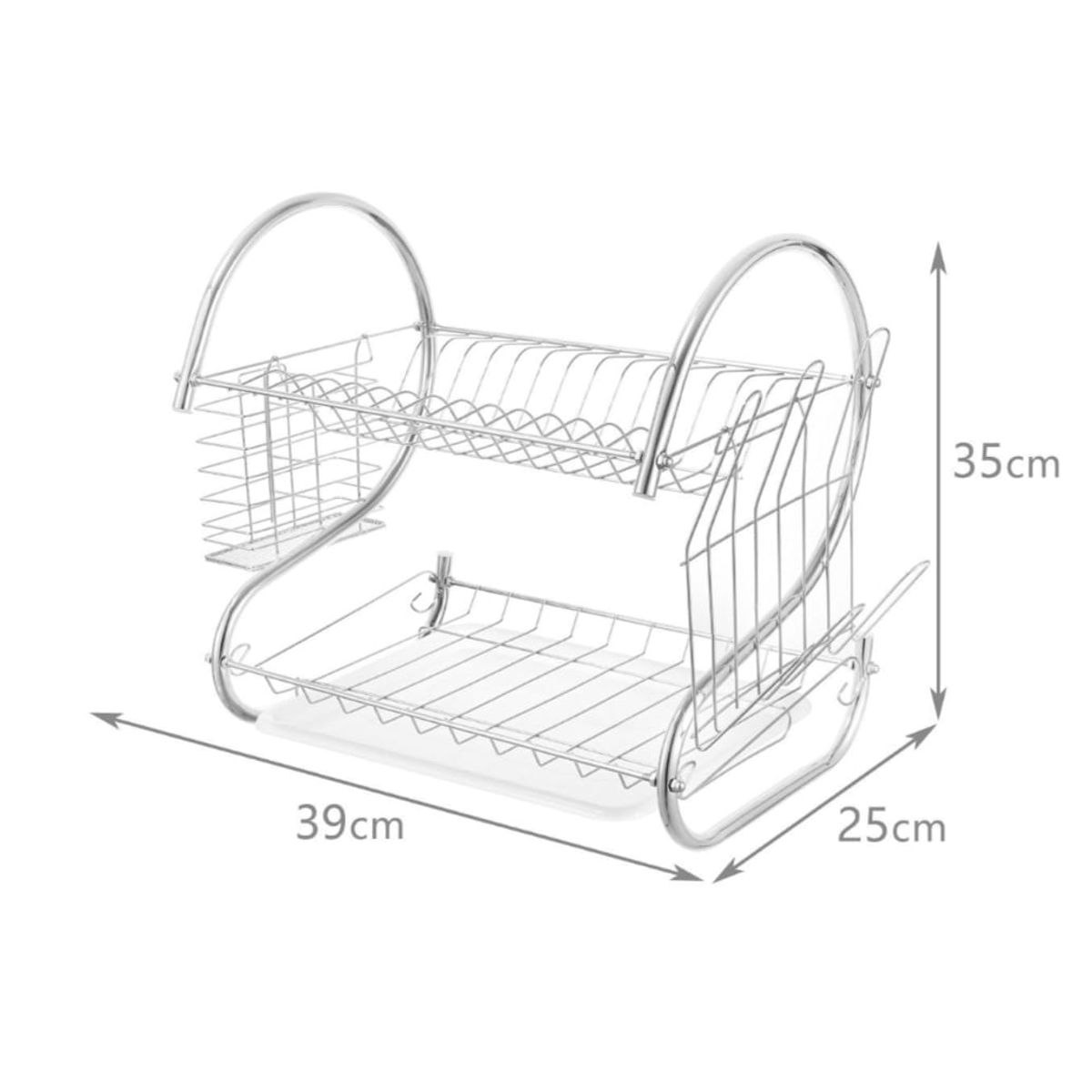 HOMEY - Seca platos, 2 niveles, acero inoxidable, modelo plateado.