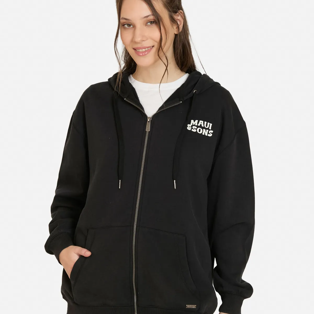 MAUI AND SONS - Poleron FZ Kalurea Negro Mujer Maui And Sons - Negro