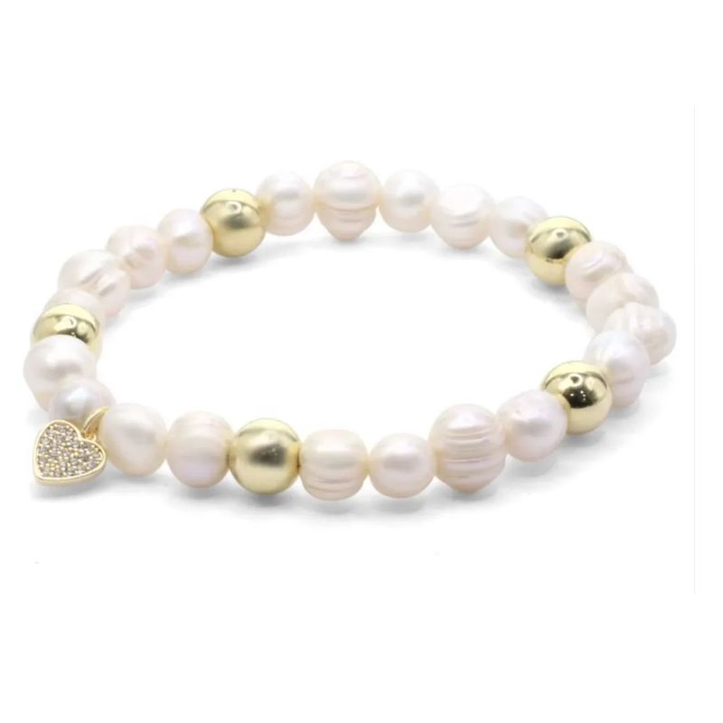 GENERICO - Pulsera Perla De Rio Natural Placa Padre Nuestro Baño De Oro