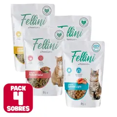 ANASAC - Fellini Pack Alimento Humedo Para Gato, 4 x Pouch 85Gr