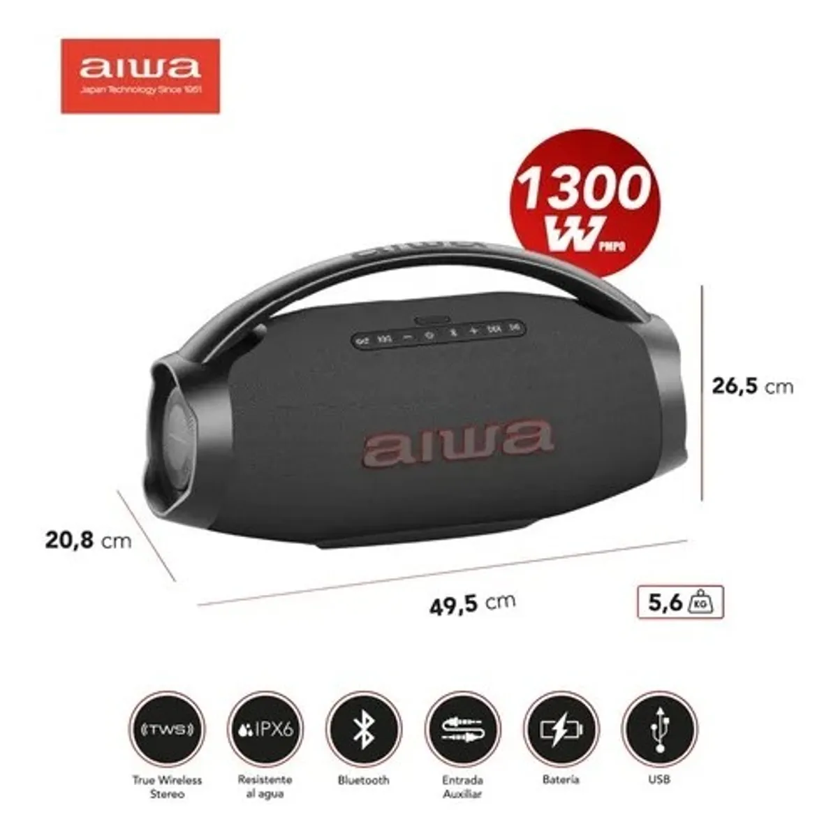 AIWA - Parlante Portatil Bluetooth Aiwa Ipx6 Con Tws 130w Aw-h51bt