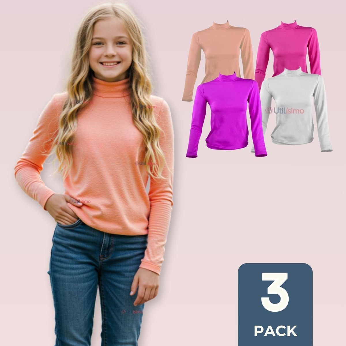 UTILISIMO - Pack 3 Camiseta Beatle Polar Juvenil Niña Primera Capa Polera Surtidos