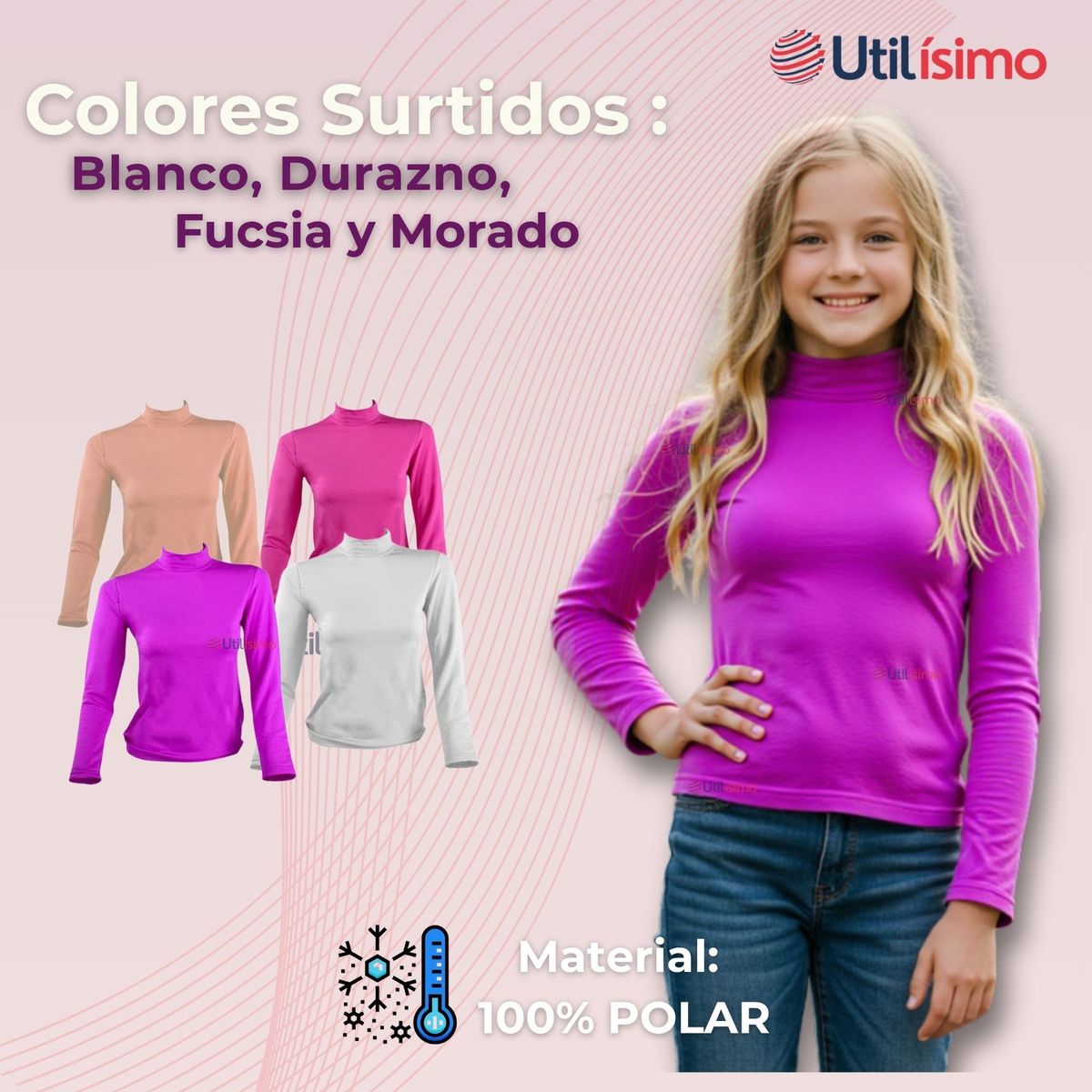 UTILISIMO - Pack 6 Camiseta Beatle Polar Juvenil Niña Primera Capa Polera Surtidos