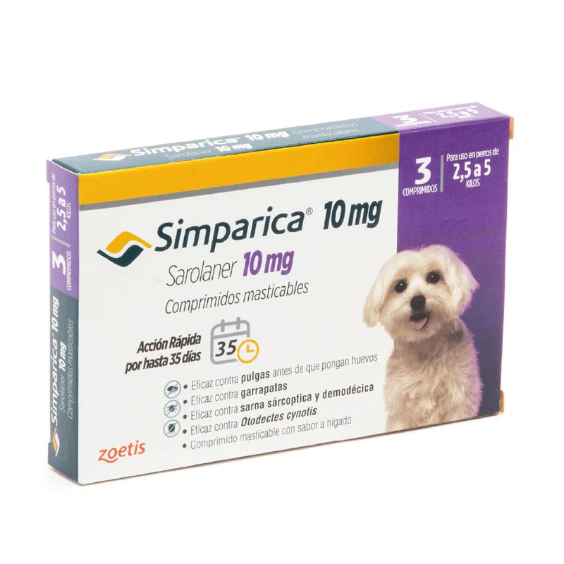 ZOETIS - Simparica Antiparasitario Perro 2.5 a 5Kg - 3 Comprimidos