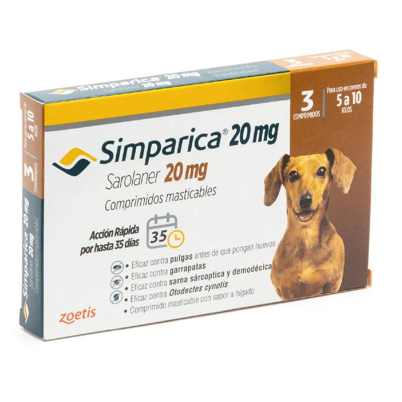 ZOETIS - Simparica Antiparasitario Perro 5.1 a 10Kg - 3 Comprimidos