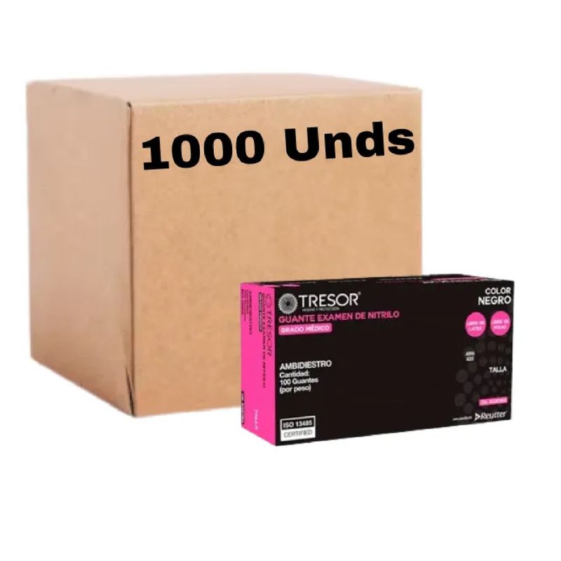 REUTTER - Guantes De Nitrilo Tresor Color Negro Talla M Pack X1000 Und