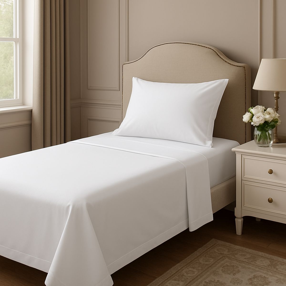 LE NUIT - Sábanas 1 Plaza Algodón Giza Percale Egipcio 300 Hilos  Liso Blanco