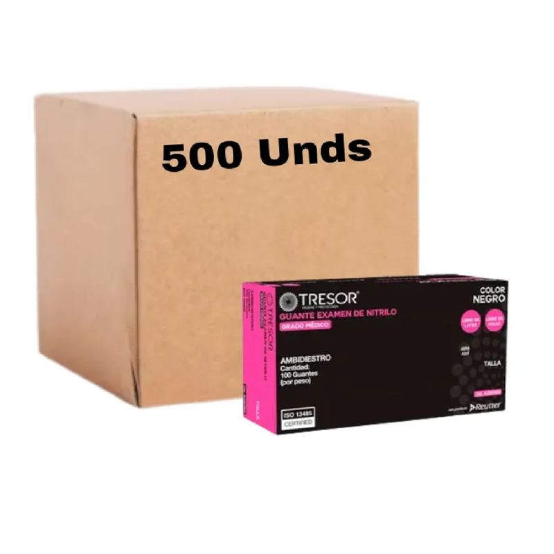 REUTTER - Guantes Nitrilo Tresor Color Negro Talla L Pack X500 Unid