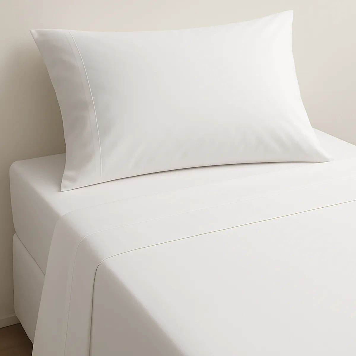 LE NUIT - Sábanas 1,5 Plazas Algodón Giza Percale Egipcio 300 Hilos Liso Blanco