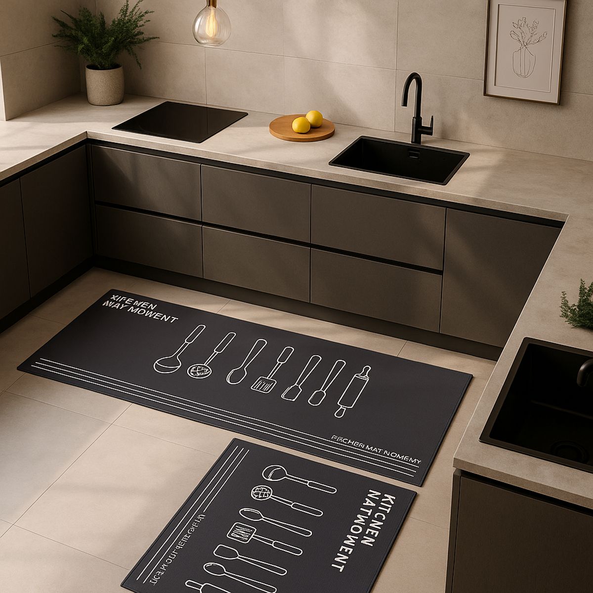 ARMONIA - Alfombra cocina 40x120 utensilios diseño moderno antideslizante 729