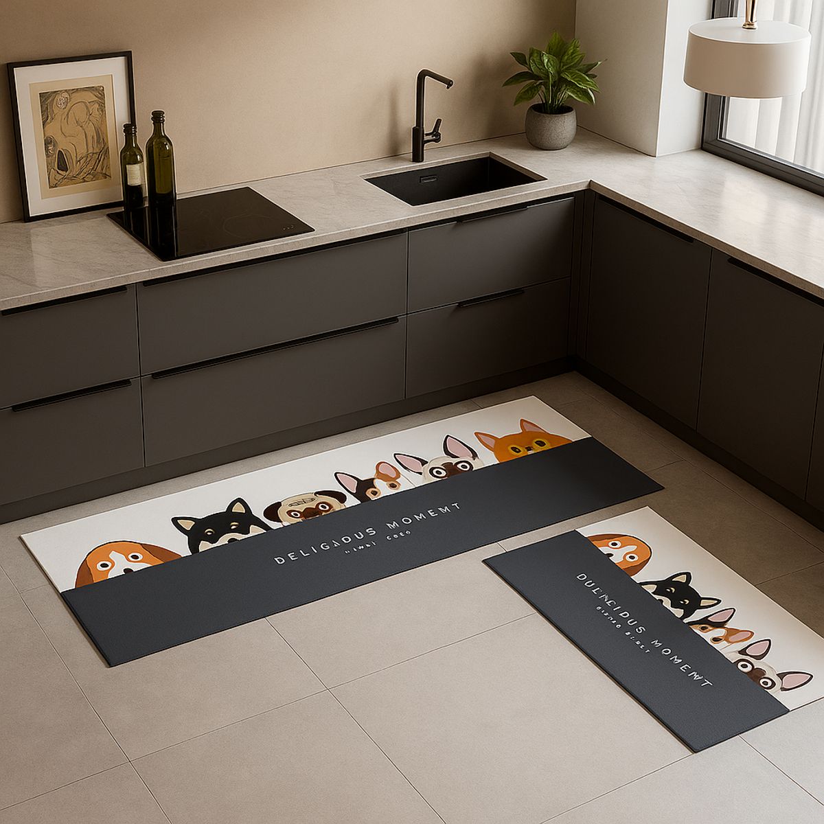 ARMONIA - Alfombra decorativa 40x120 cachorros cocina antideslizante 730