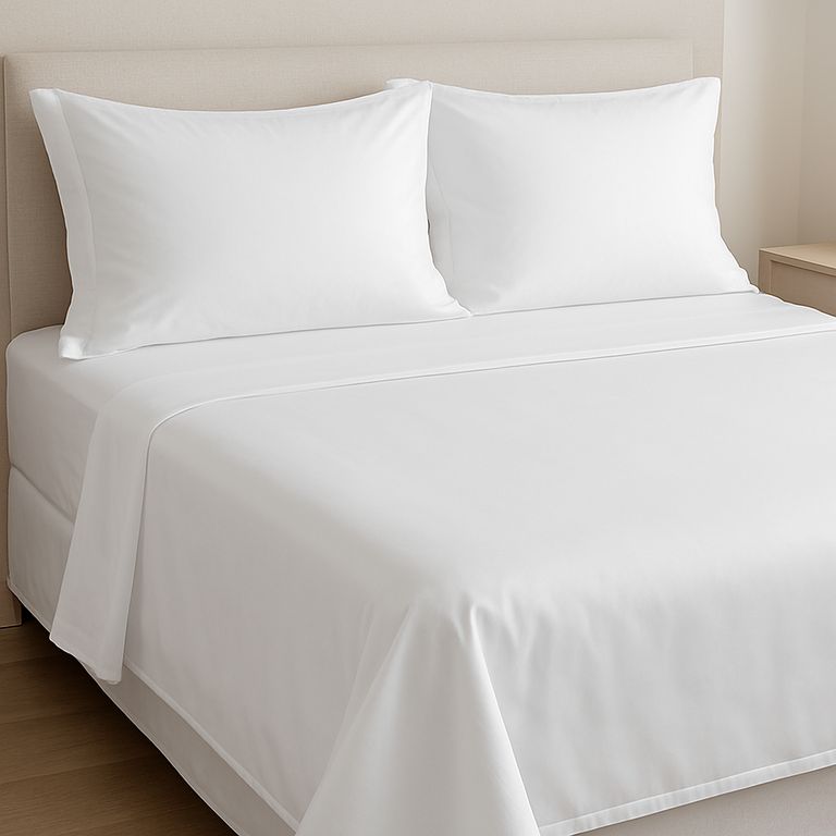 Sabanas 2 Plazas Algodon Giza Percale Egipcio 300 Hilos Liso Blanco