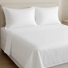 LE NUIT - Sábanas 2 Plazas Algodón Egipcio 300 Hilos Liso Blanco