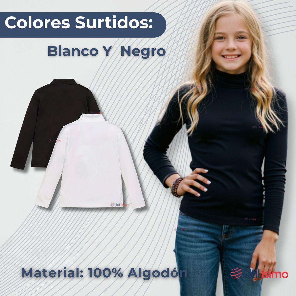 UTILISIMO - Pack 3 Camiseta Beatle Algodón Primera Capa Juvenil Niña Polera