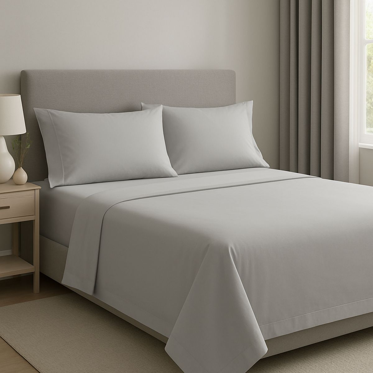 LE NUIT - Sábanas King Algodón Giza Percale Egipcio 300 Hilos Gris