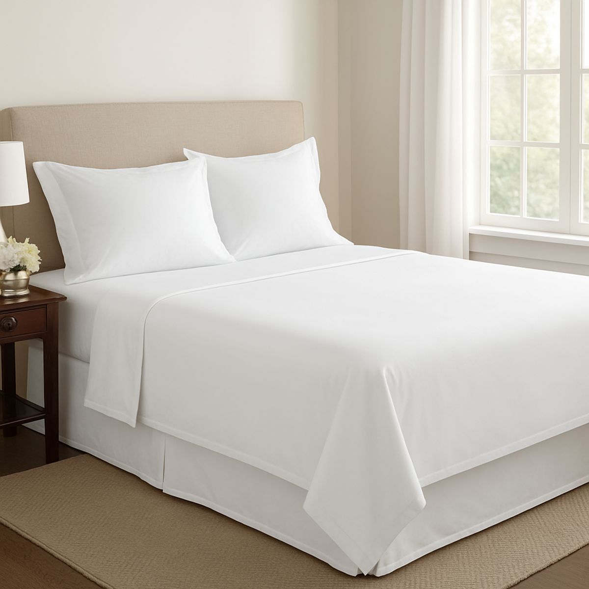 LE NUIT - Sábanas Super King Algodón Giza Percale  Egipcio 300 Hilos Liso Blanco