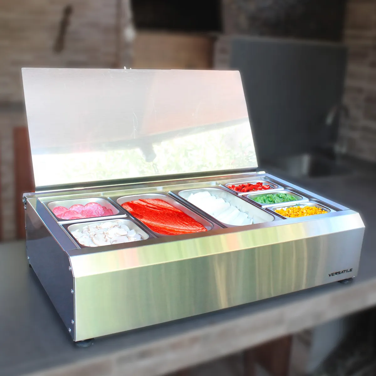 VERSATILE - Salsera 7  estaciones 780 inox  con bandeja frio inox