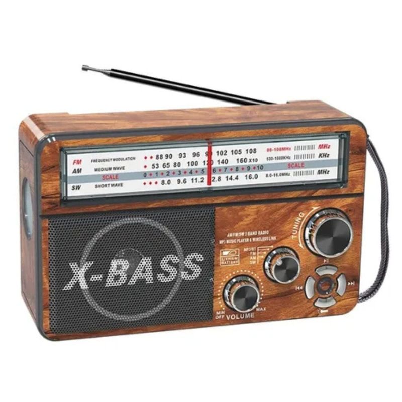 GENERICO - Radio Portatil Solar Usb Con Linterna Bluetooth Sintoniza 3 Bandas AmFmSw Mp3 Tarjeta SD Color Marron Madera