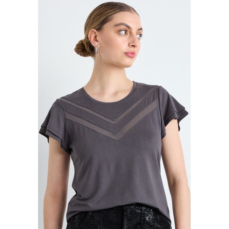 IO - Polera Manga Corta Mujer Gris IO
