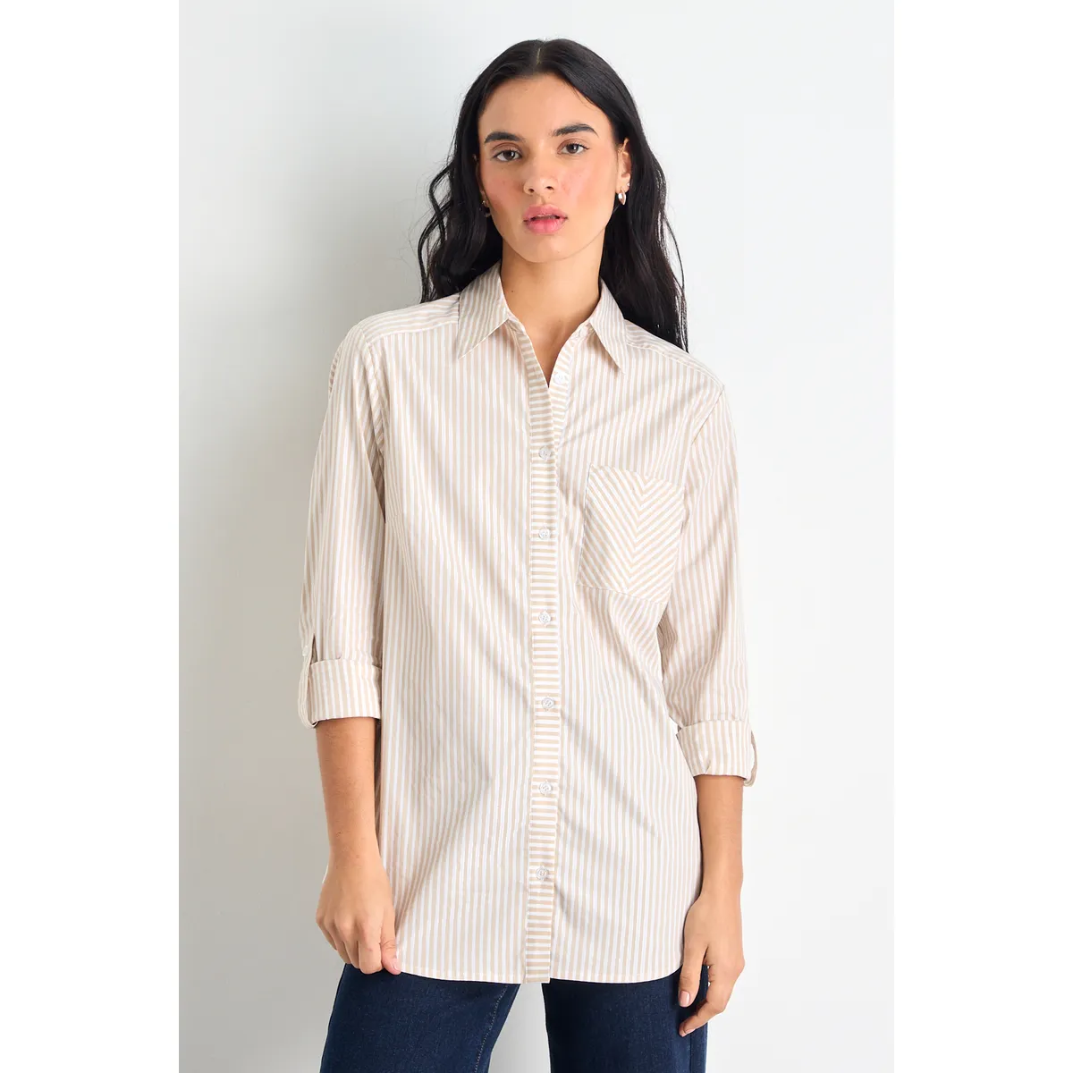 IO - Blusas Manga Larga Mujer Beige IO