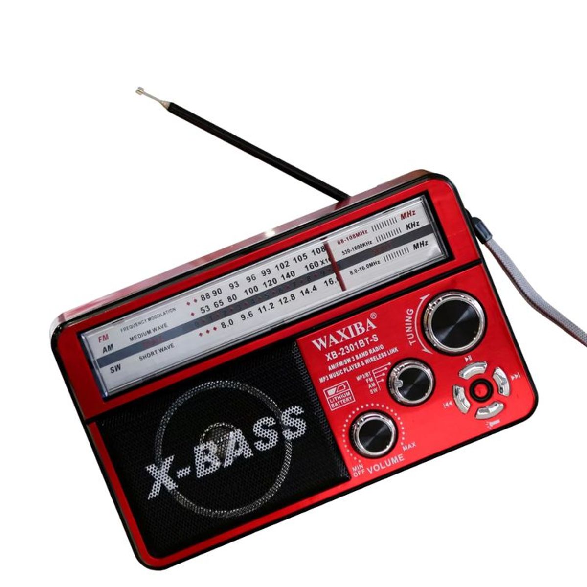 GENERICO - Radio Solar Portatil Con Linterna Bluetooth Puerto Usb 3 Bandas AmFmSw Antena Mp3 Puerto Tarjeta Sd Color Rojo
