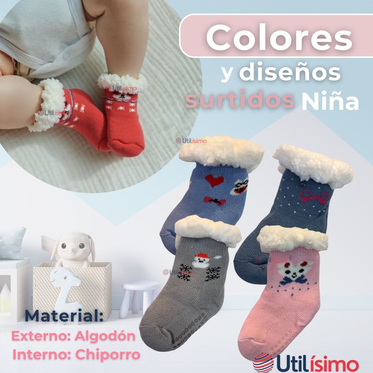 UTILISIMO - Pack 6 Calcetines de Chiporro Niña Antideslizante Colores Surtidos
