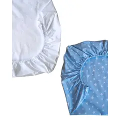 GENERICO - Set de 2 Sábanas Bajeras para colecho Mini Estrellas Blancas Fondo AZUL