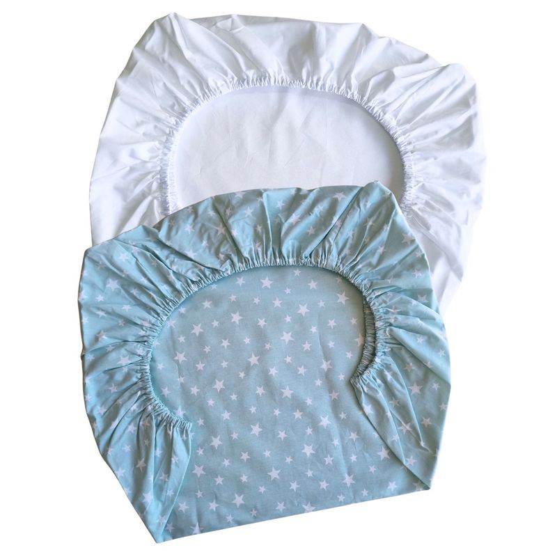 GENERICO - Set de 2 Sábanas Bajeras para colecho Mini Estrellas Blancas Fondo VERDE