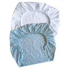 GENERICO - Set de 2 Sábanas Bajeras para colecho Mini Estrellas Blancas Fondo VERDE