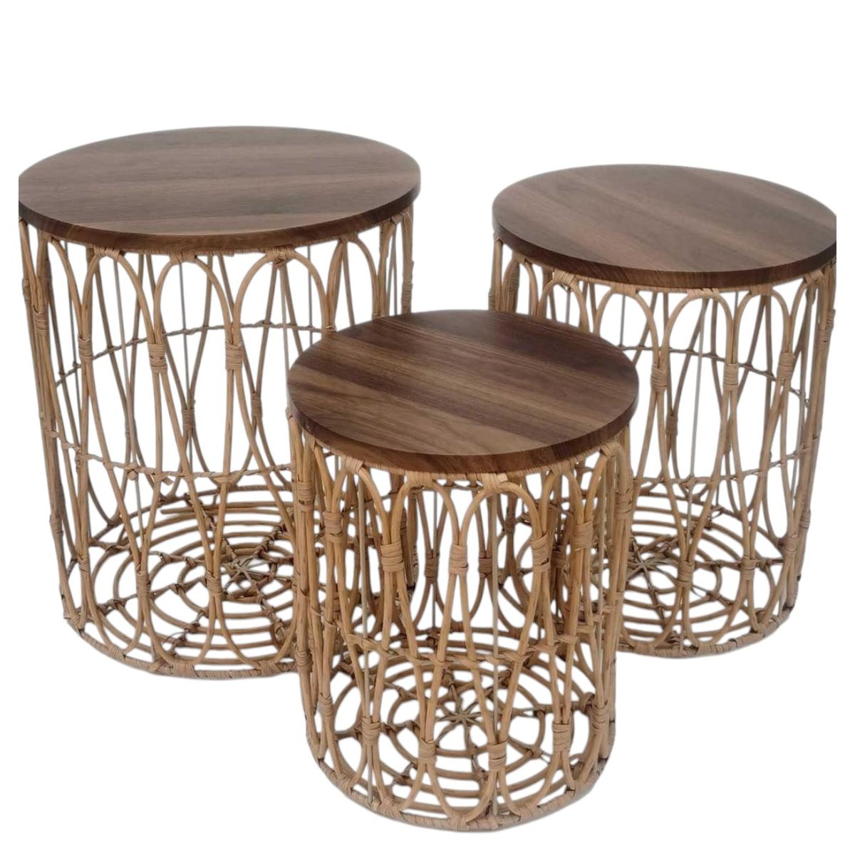ANGELES DEL HOGAR - SET DE 3 MESAS REDONDAS DE MIMBRE