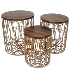 ANGELES DEL HOGAR - SET DE 3 MESAS REDONDAS DE MIMBRE