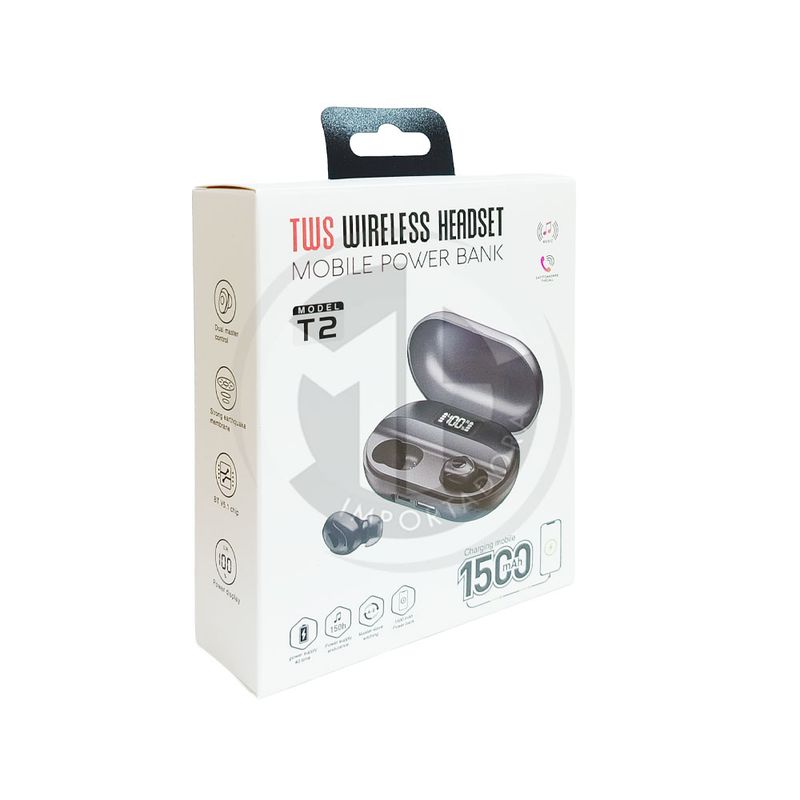TWS - Audífonos Inalámbricos TWS T2 con Power Bank Integrado
