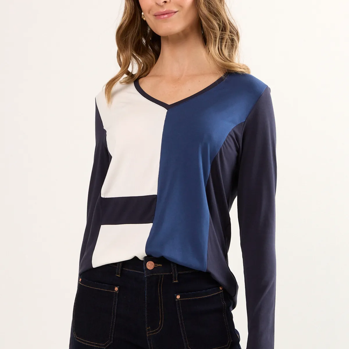 MA GRIFFE - Polera Manga Larga Mujer Azul Magriffe