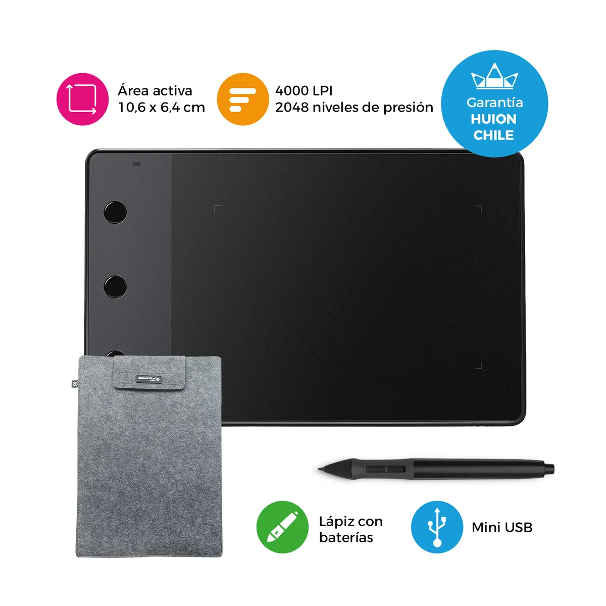 HUION - Tableta Gráfica Huion H420 + Funda
