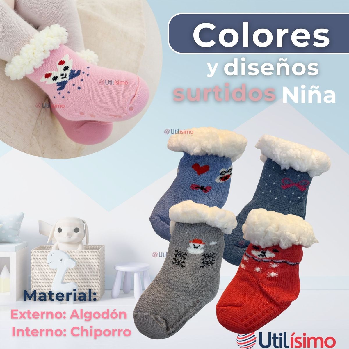 UTILISIMO - Pack 6 Calcetines de Chiporro Bebé Niña Antideslizante Colores