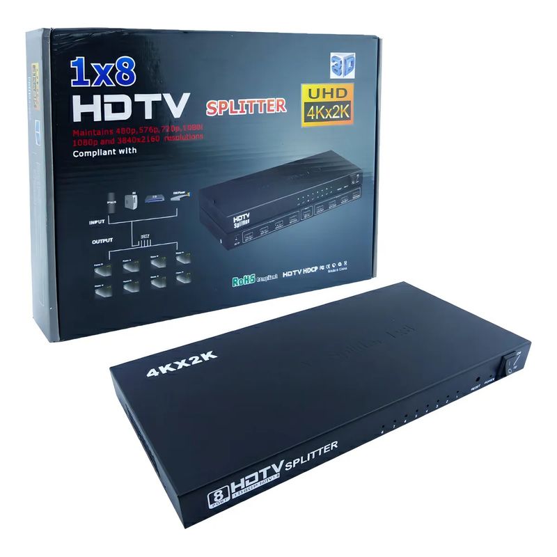 GENERICO - Splitter Hdmi 1x8 Uhd 4k 2k Soporta Hasta 8 Pantallas 3d
